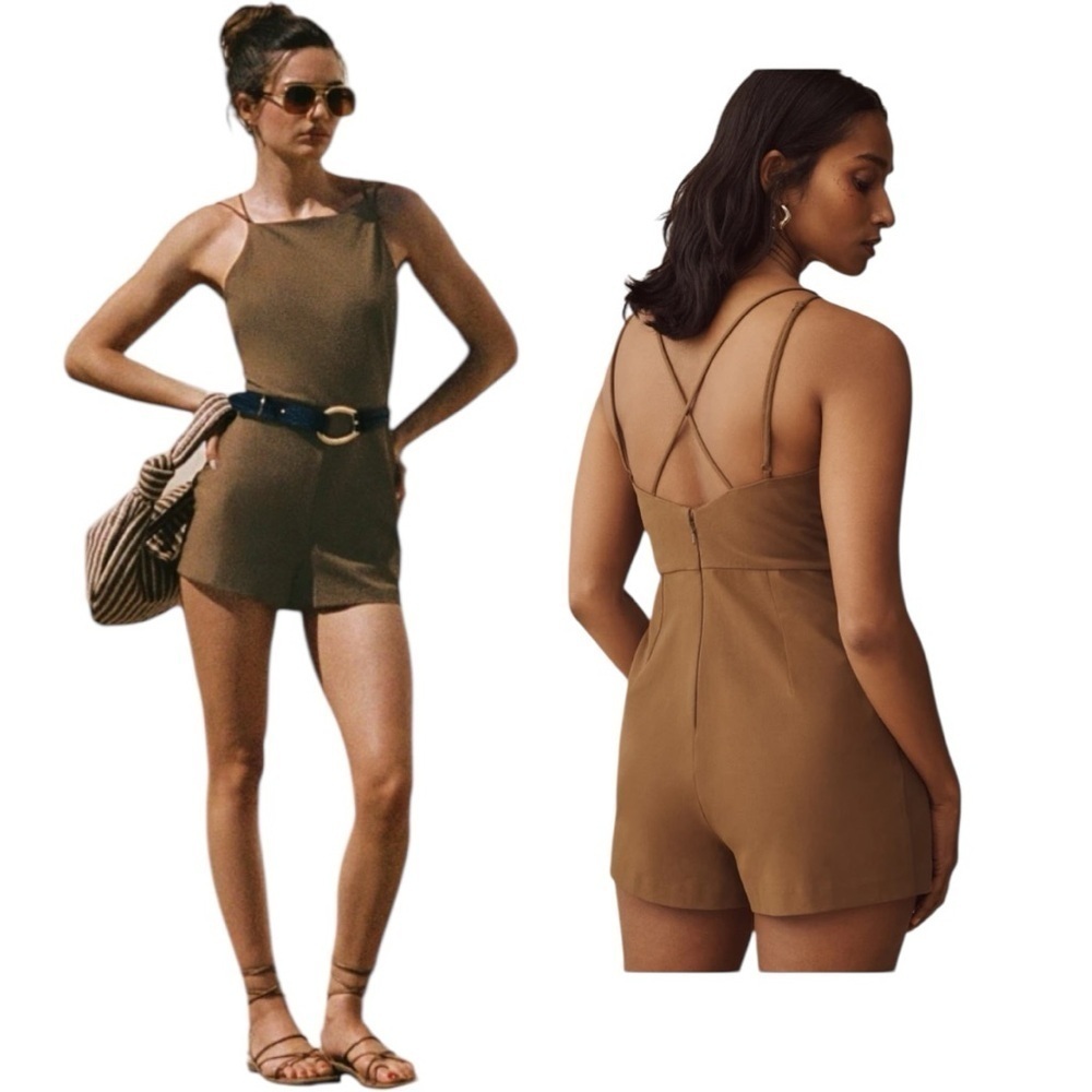 Anthropologie Maeve Brown Micro Mini Strappy Romper Size Medium